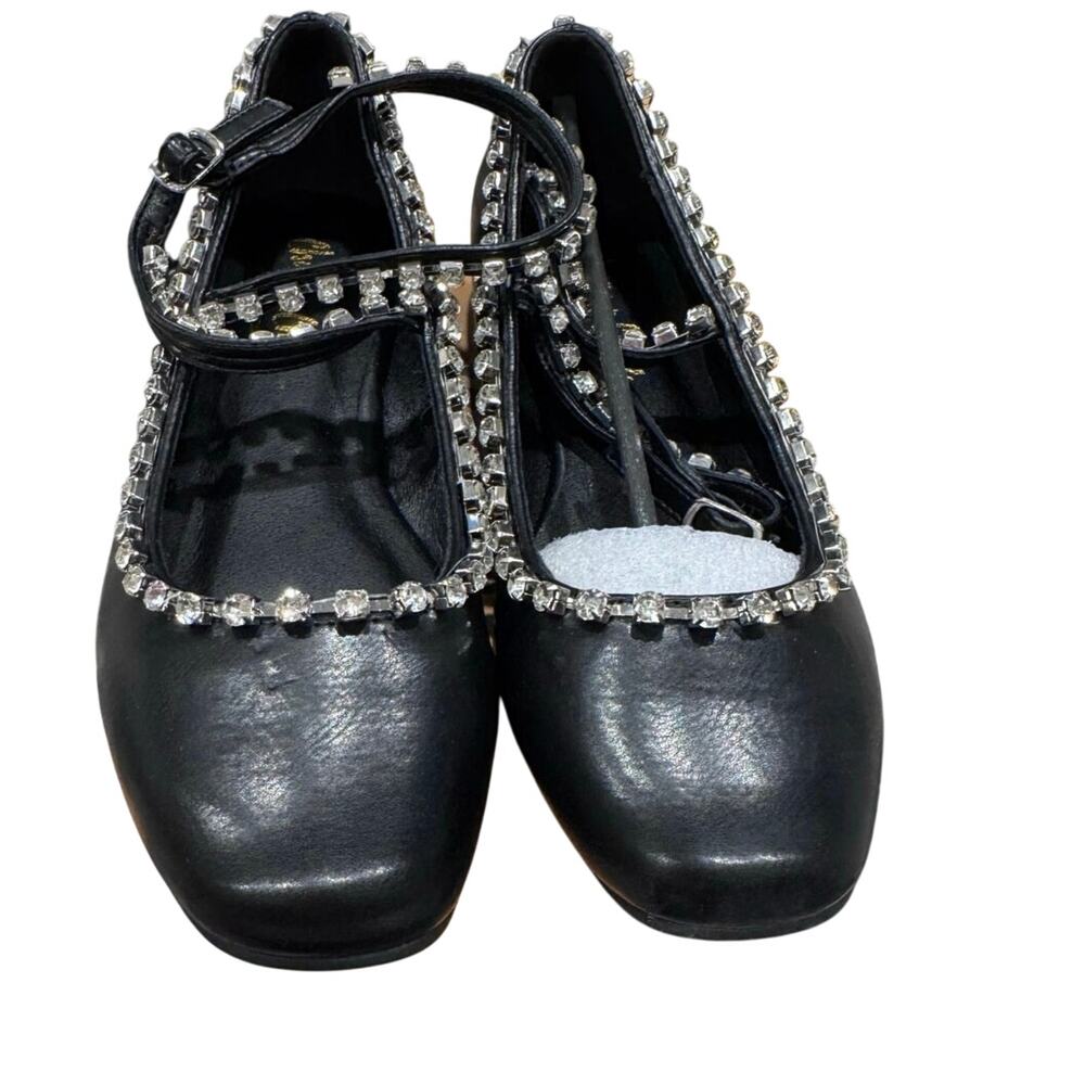 CHASE + CHLOE Rhinestone Trim Ballet Flat black synthetic leather size 6.5